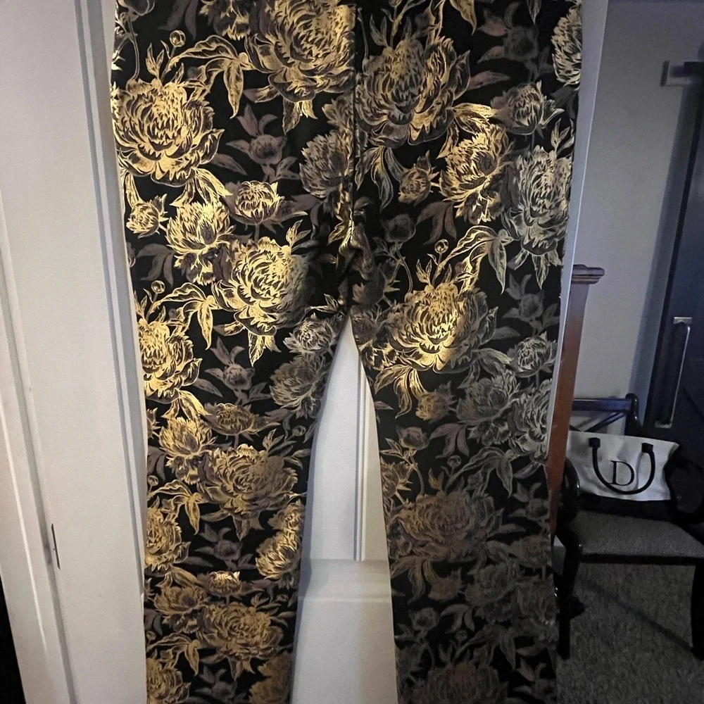Soft Surroundings Black and Gold Patterned Ankle Pants, Small Petite - Picture 3 of 7